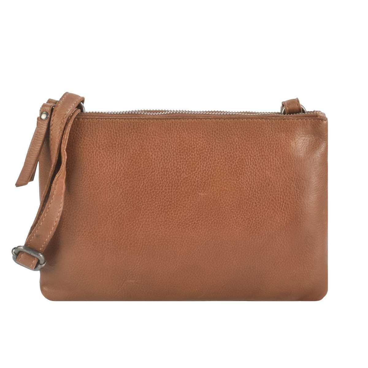 Greenburry Umhängetasche cognac einzelnen Reißverschlussfächern 2 mit 25x16cm Schultertasche Soft Washed