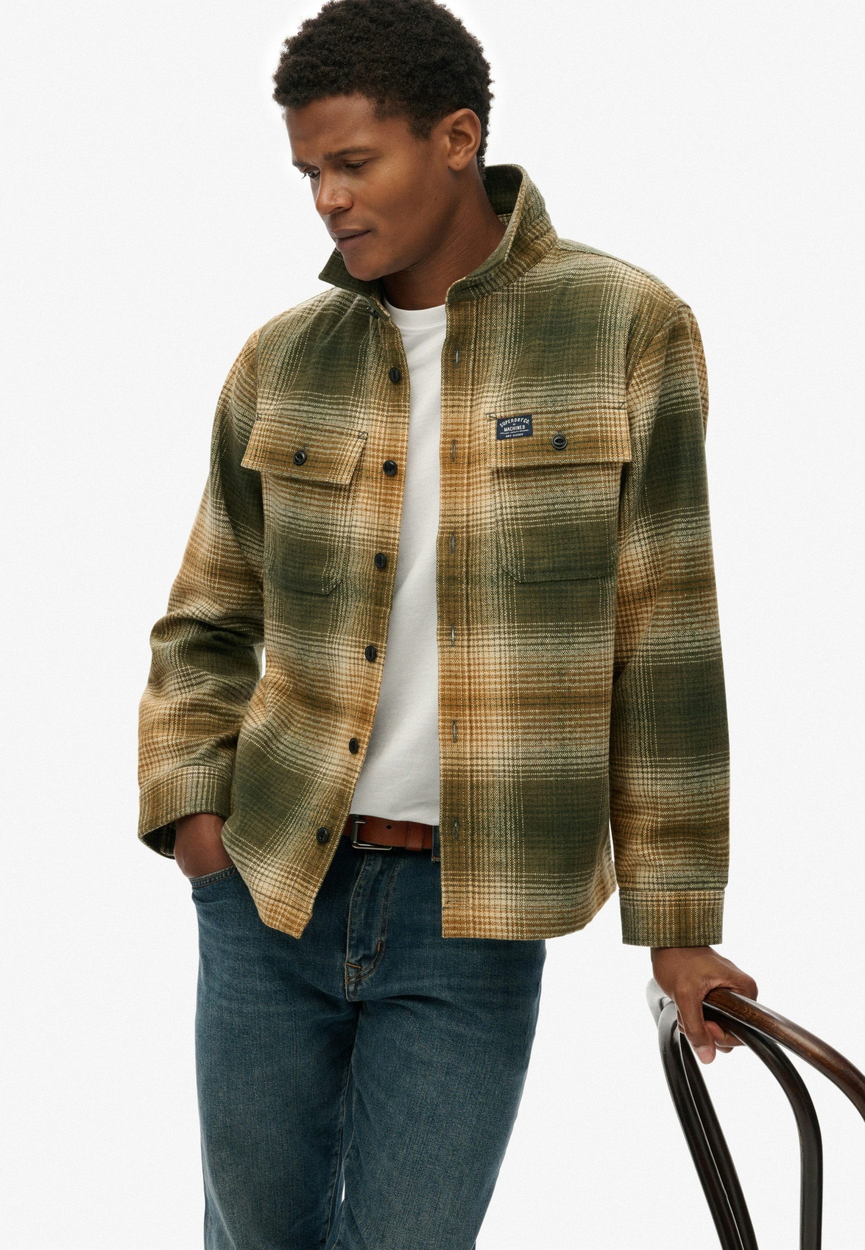 Superdry Hemdjacke Wool Miller Overshirt Western Ombre Olive Green – Bild 4 von 5