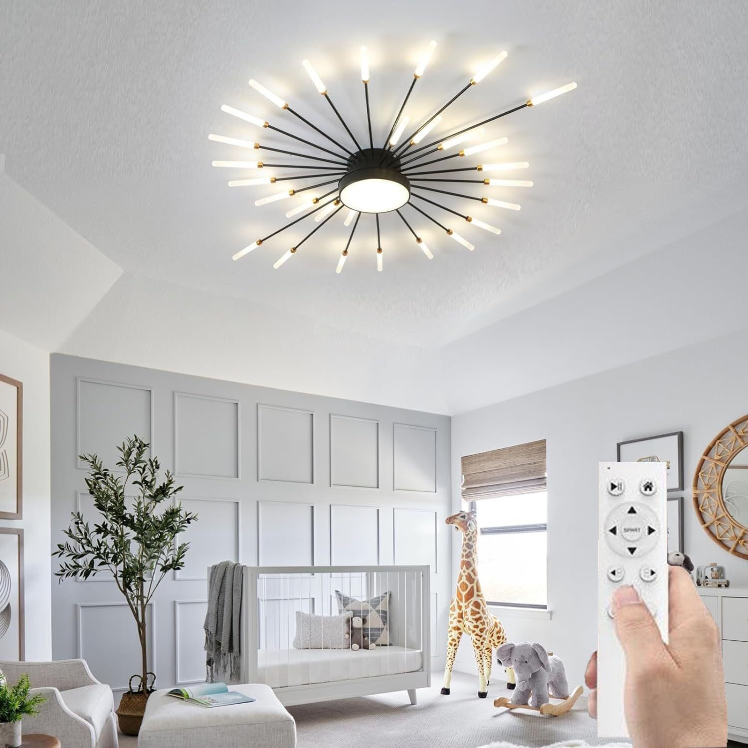 RRBEST Deckenleuchte Modern Deckenleuchte mit Fernsteuerung, LED Deckenleuchte Dimmbar, Wohnzimmerlampe, Schlafzimmerlampe. schwarz – Bild 2 von 4