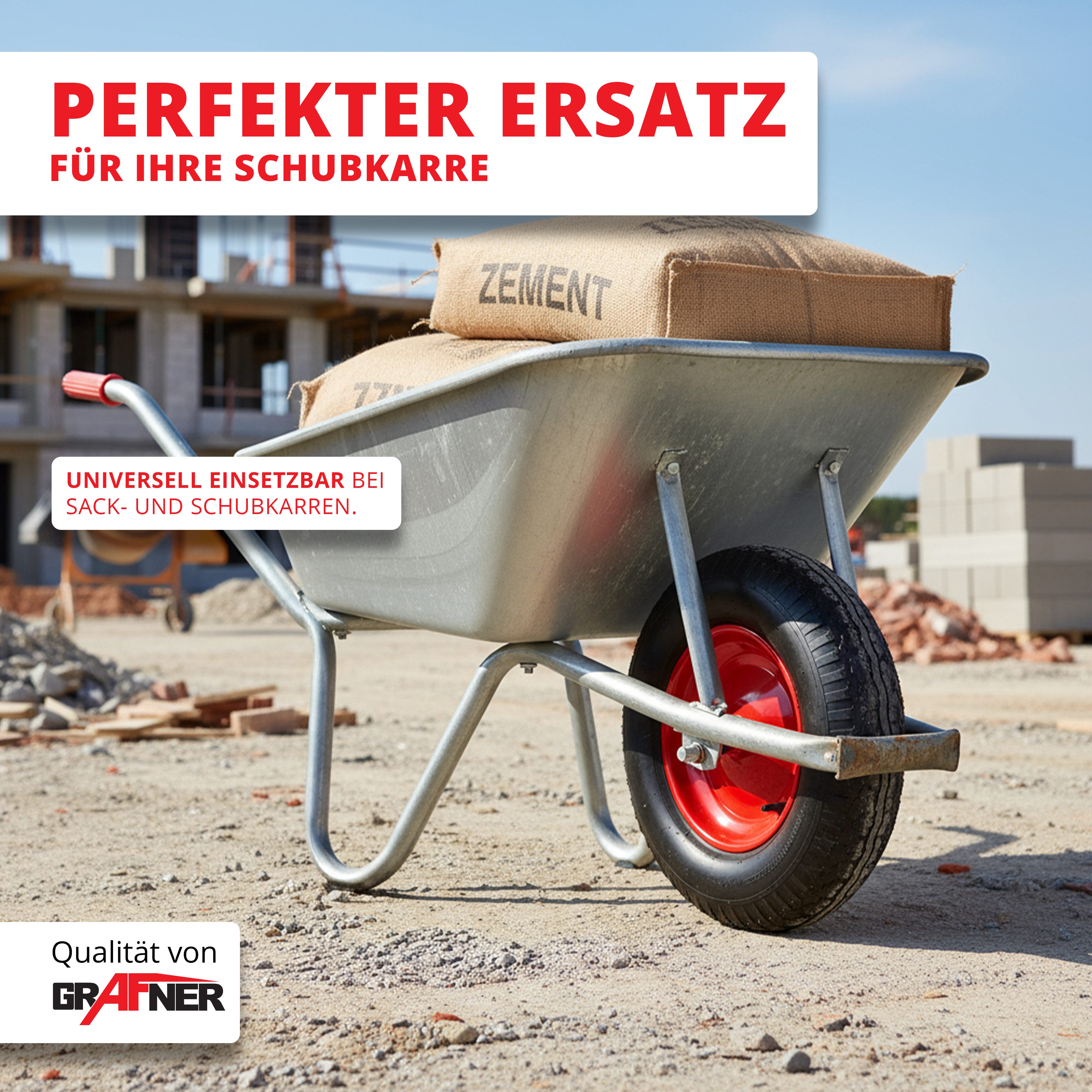 Grafner Schubkarren-Rad Schubkarrenrad luftbereift Metallfelge Achse 4.80/4.00-8PU (1 St), inkl. Achse