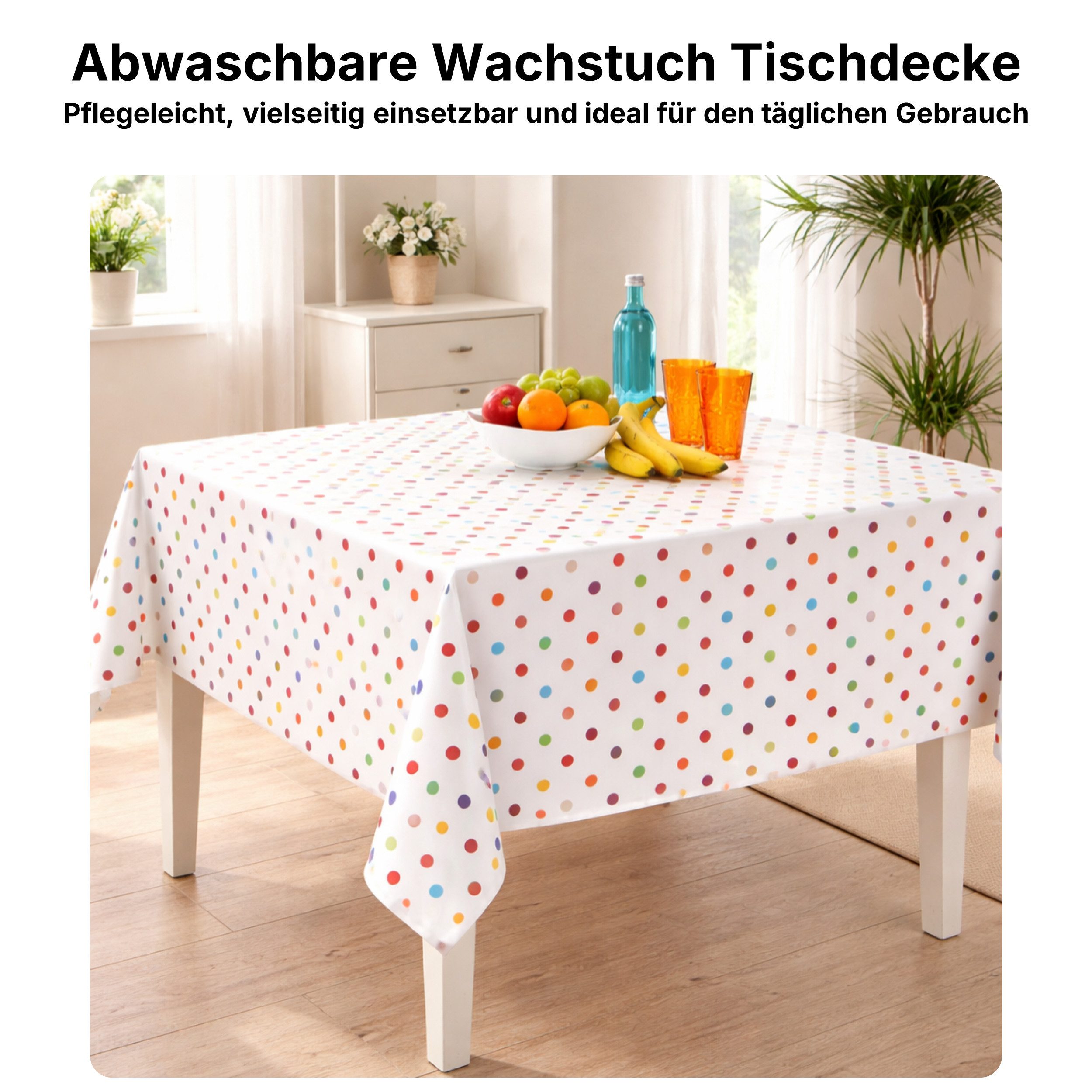 Melody Gartentischdecke Wachstuch Tischdecke Gartentischdecke Punkte bunt klein, bedruckt, abwischbar, wasserfest, fleckschutz