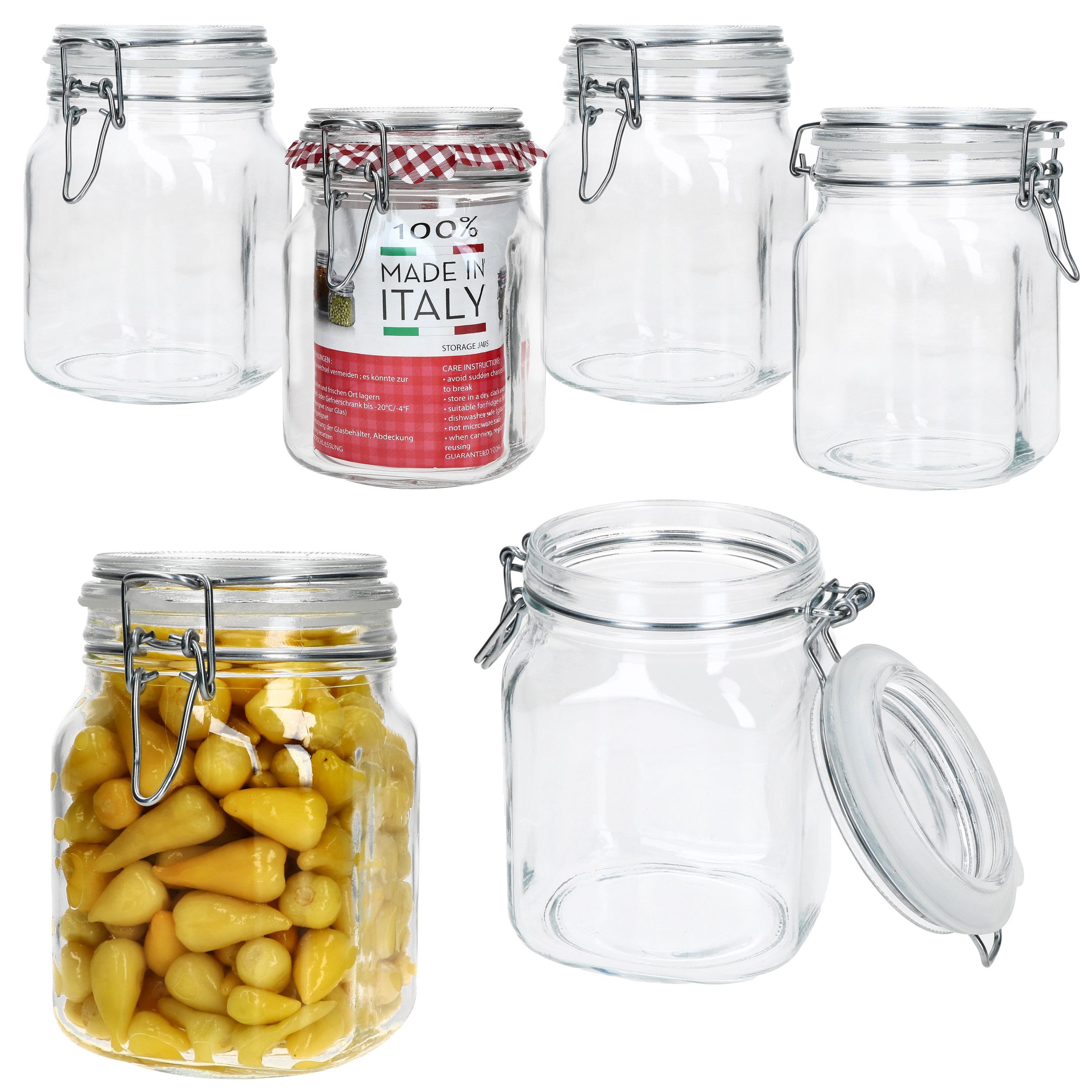 MamboCat Vorratsglas 6x PRIMA Vorratsglas 1L Glas Bügelverschluss luftdicht Einmachgläser, Glas