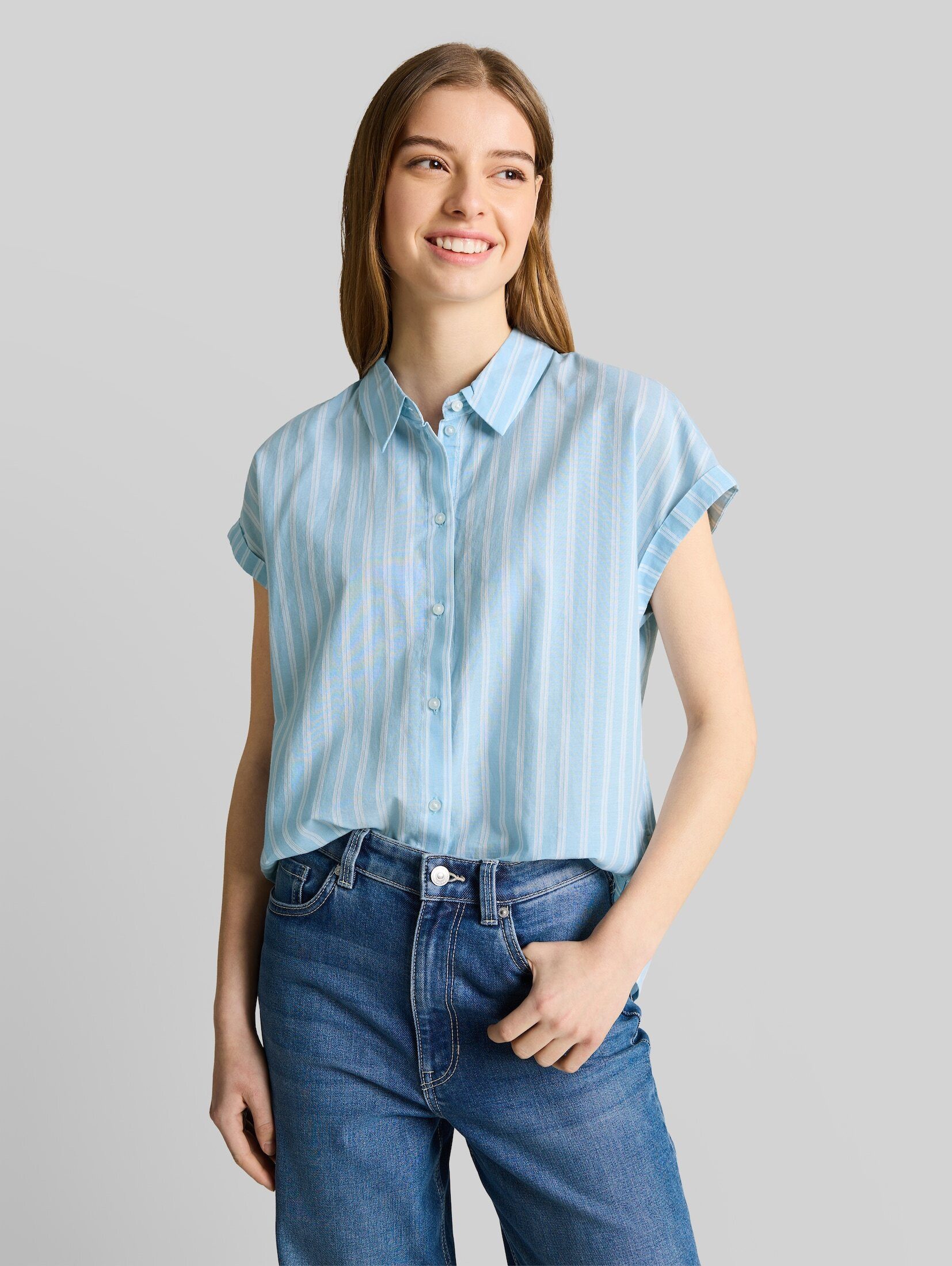 TOM TAILOR Denim Kurzarmbluse Blusen & Shirts Bluse mit Streifenmuster