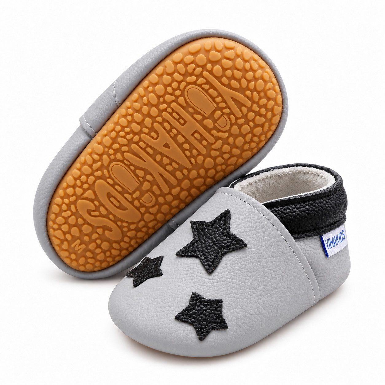 Yihakids Weiches Leder Baby Krabbelschuhe für draußen mit Gummisohle Stern Krabbelschuh Gummisohle