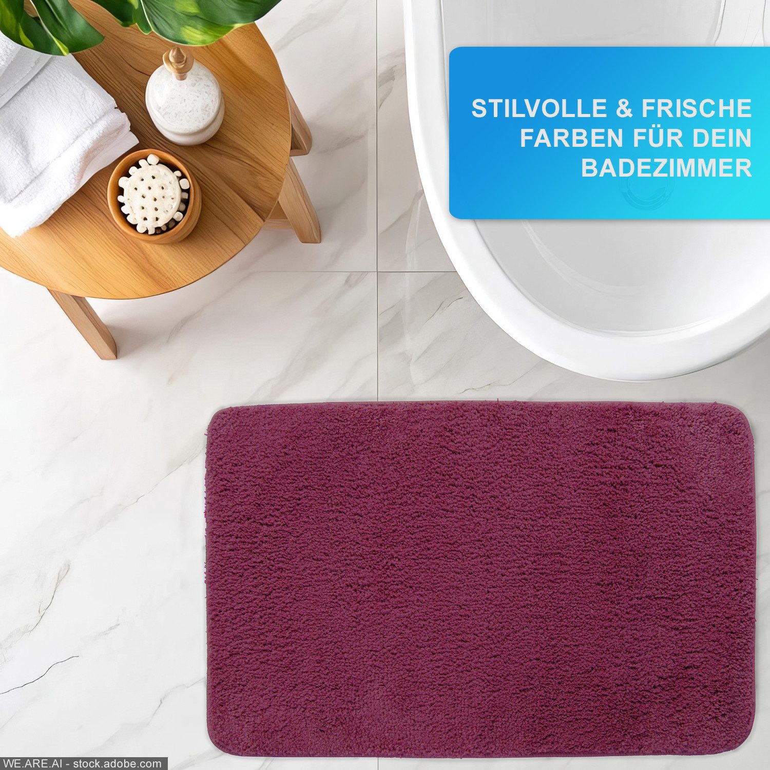 NYVI Badematte WC Vorleger mit Ausschnitt NYVISpa Lasalle Lila Toiletten Teppich, Höhe 20 mm, Polyester, Rutschfest, Saugstark, Schnell Trocknend, Fußbodenheizu – Bild 5 von 5