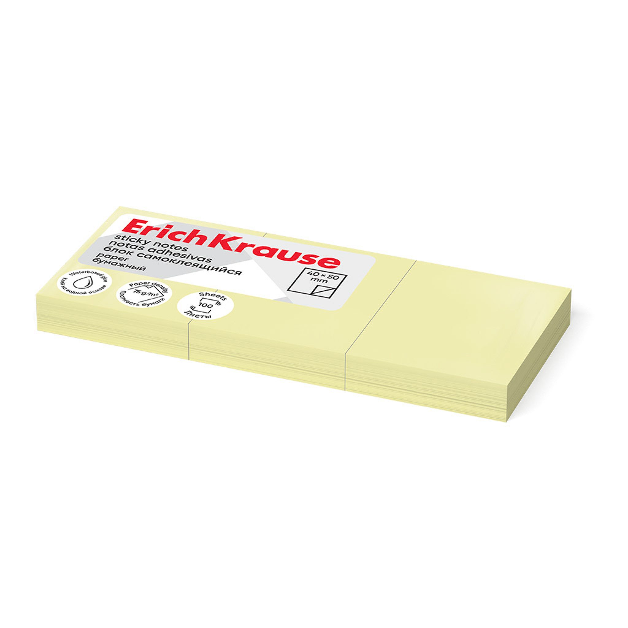Erich Krause Haftnotizblock, Haftnotizen 40x50mm Pastell wiederablösbar 300 Blatt Gelb