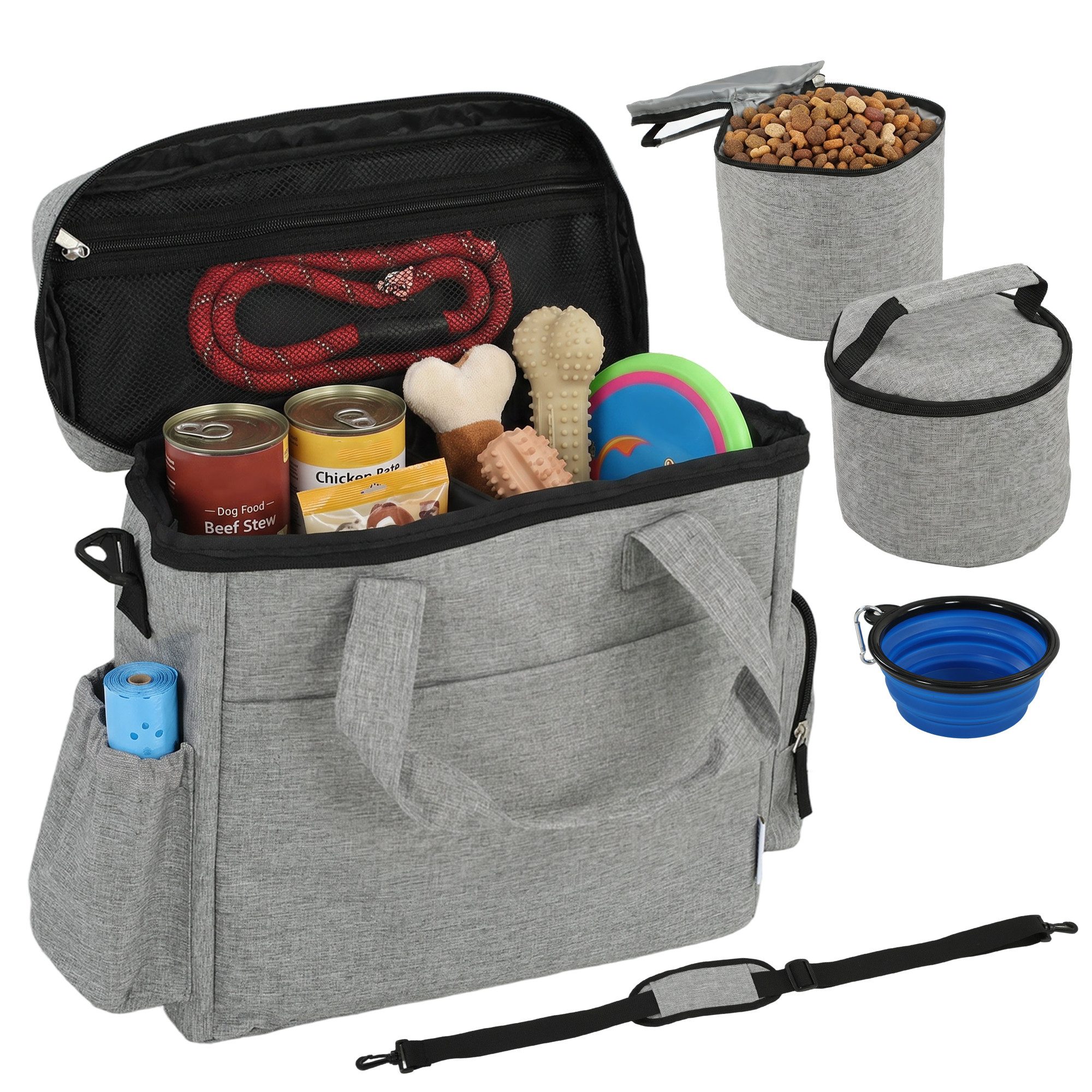 muvano Tiertransporttasche Vielseitige Tragetasche Hundereisetasche Futterbeuteln, faltbarem Napf, verstellbarer Trennwand, wasserabweisendem 300D-Polyester