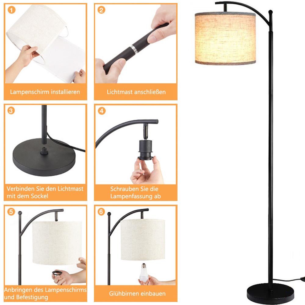 Lapamax Stehlampe Intelligente Stehleuchte WiFi Bogenlampe mit Fernbedienung Fußschalter, 10W Glühbirne, Stufenlose Helligkeit, Farbwechsler, RGB Stehlampe mit Stoff Lampenshirm Eisen Basis Standleuchte Leselampe