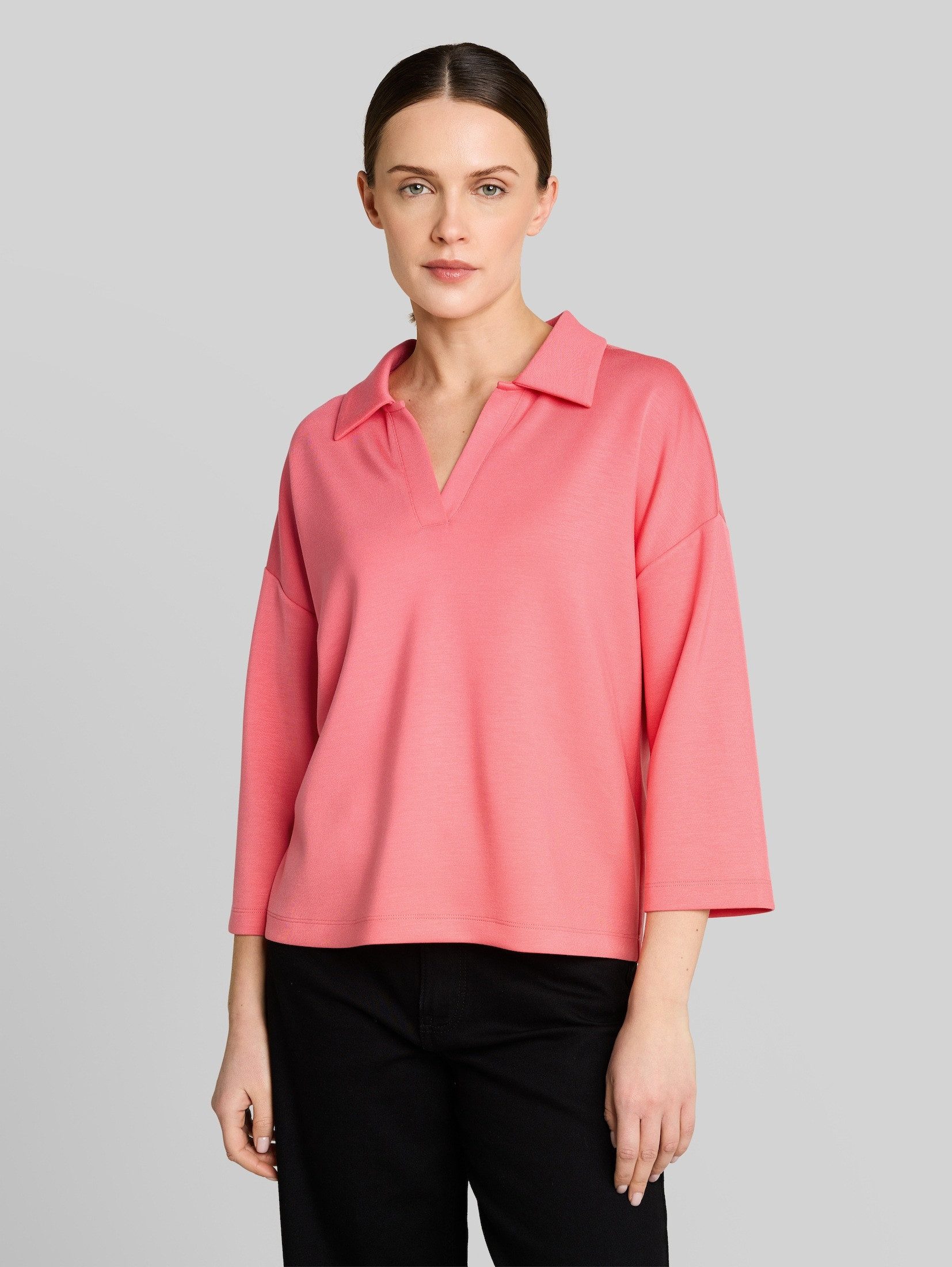 TOM TAILOR 3/4-Arm-Shirt T-Shirt Loose Fit Scuba Langarmshirt mit Polokragen