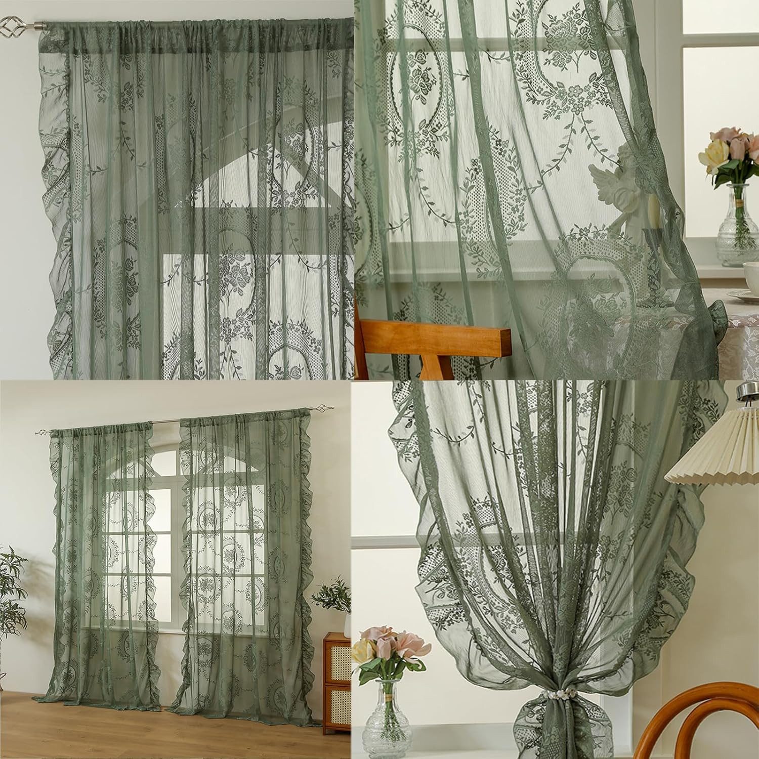 Agger Gardine 2 Stück Spitzengardinen Gardinen Vintage-Fensterbehandlung – Bild 2 von 5