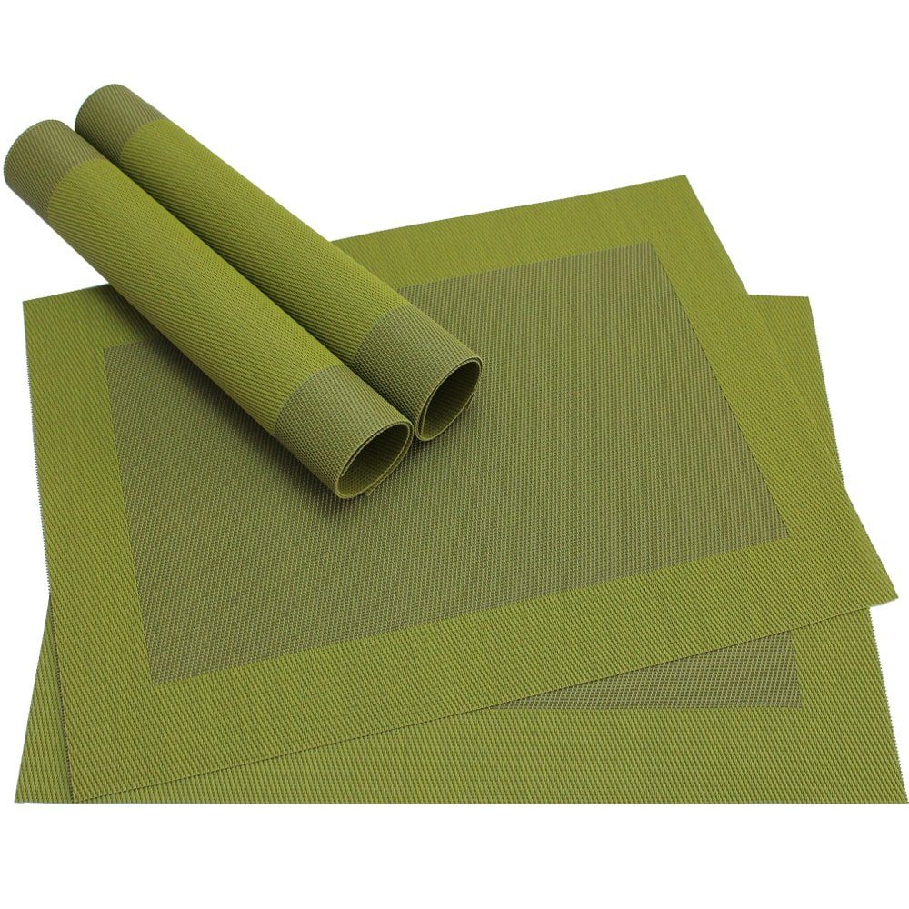matches21 HOME & HOBBY Platzset Tischset BORDA 4er grün olivgrün Tischunterlage als Tischdeko, (4-St), modernes Esstisch Platzdeckchen als abwaschbarer Tischuntersetzer