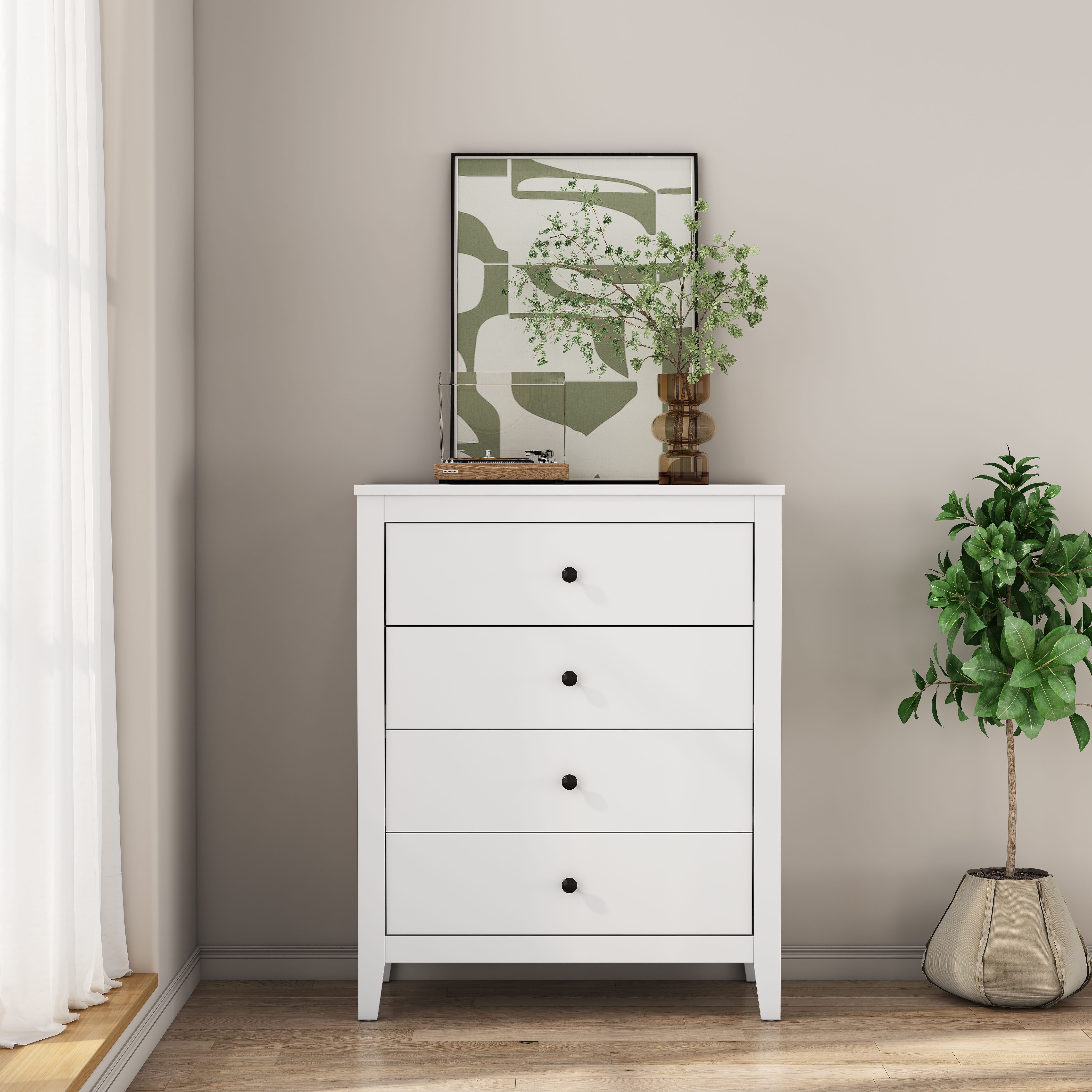 OTTO home Schubkastenkommode Borkum Sideboard Anrichte mit 6 Schubladen Landhaus weiß (hochwertige schwarze Griffe aus Metall), Kommode Schrank Wäscheschrank mit 4 Schubladen