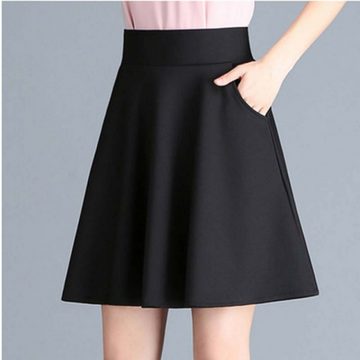 KIKI A-Linien-Kleid Damen-Rock, Schwarz, plissiert, knielang, elastisch, hohe A-Linie