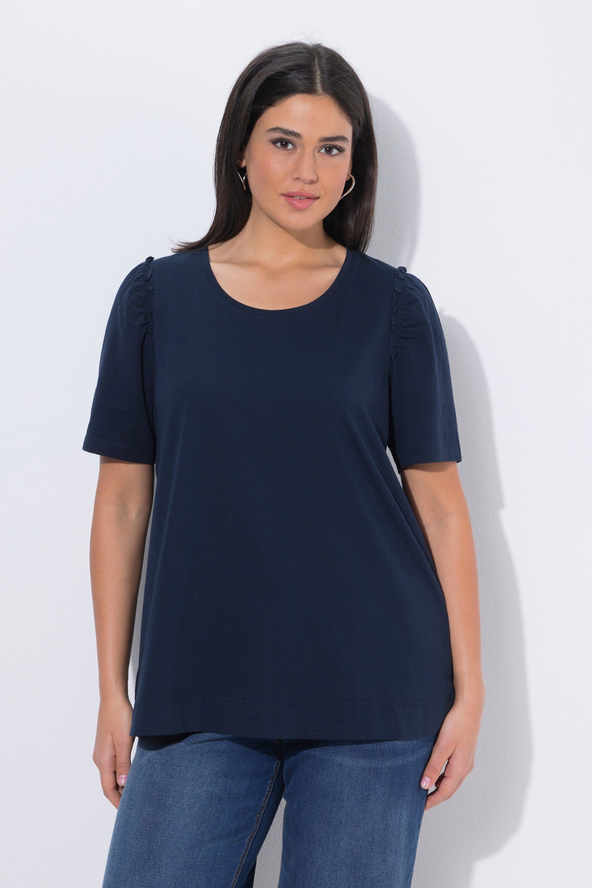 Ulla Popken T-Shirt T-Shirt Rüsche A-Linie Rundhals Halbarm