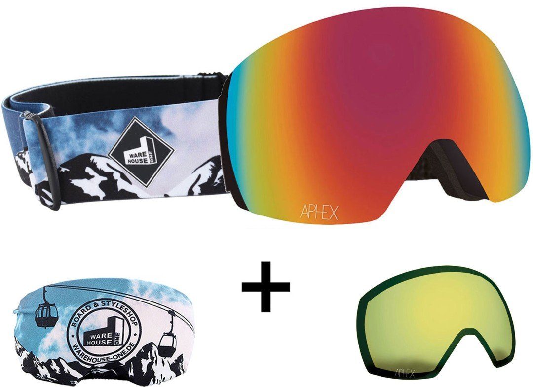 Aphex Snowboardbrille APHEX + Glas EDITION Schneebrille ONE STYX black strap/revo Magnet THE