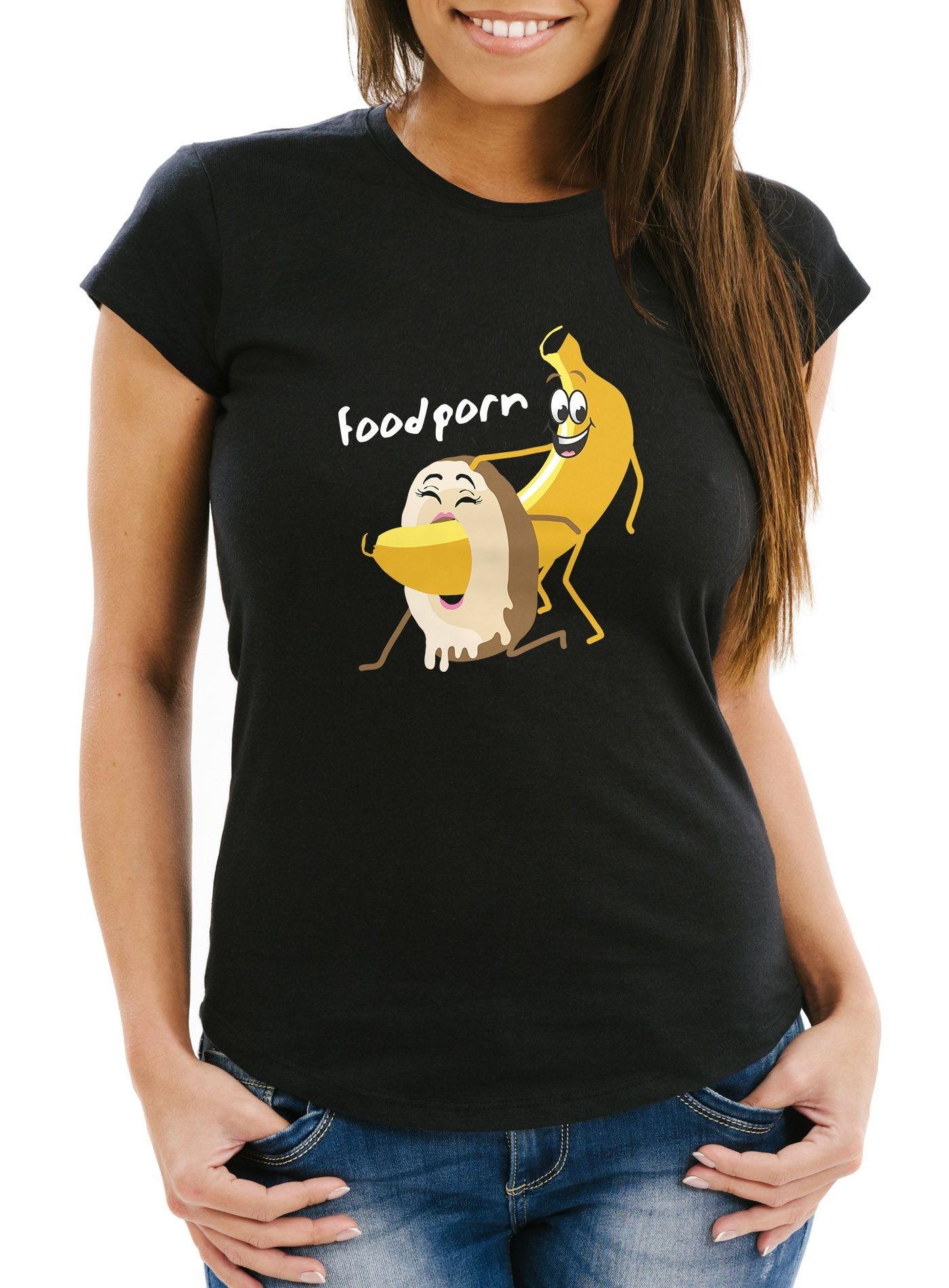MoonWorks Print-Shirt Damen T-Shirt Funshirt Food Porn Motiv Spruch lustig Banane mit Print