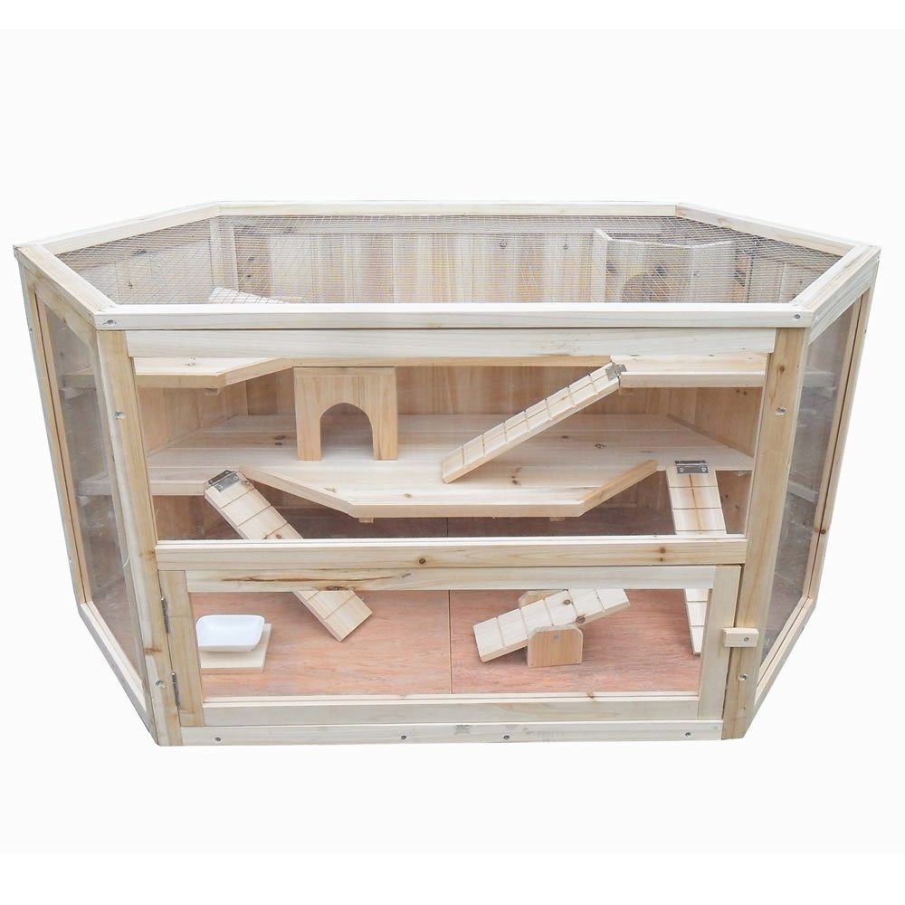 Thumbnail - Mucola Tierhaus Kleintierkäfig Hamsterkäfig Nagerkäfig Holz Stall Nagerstall Käfig, Naturbelassen