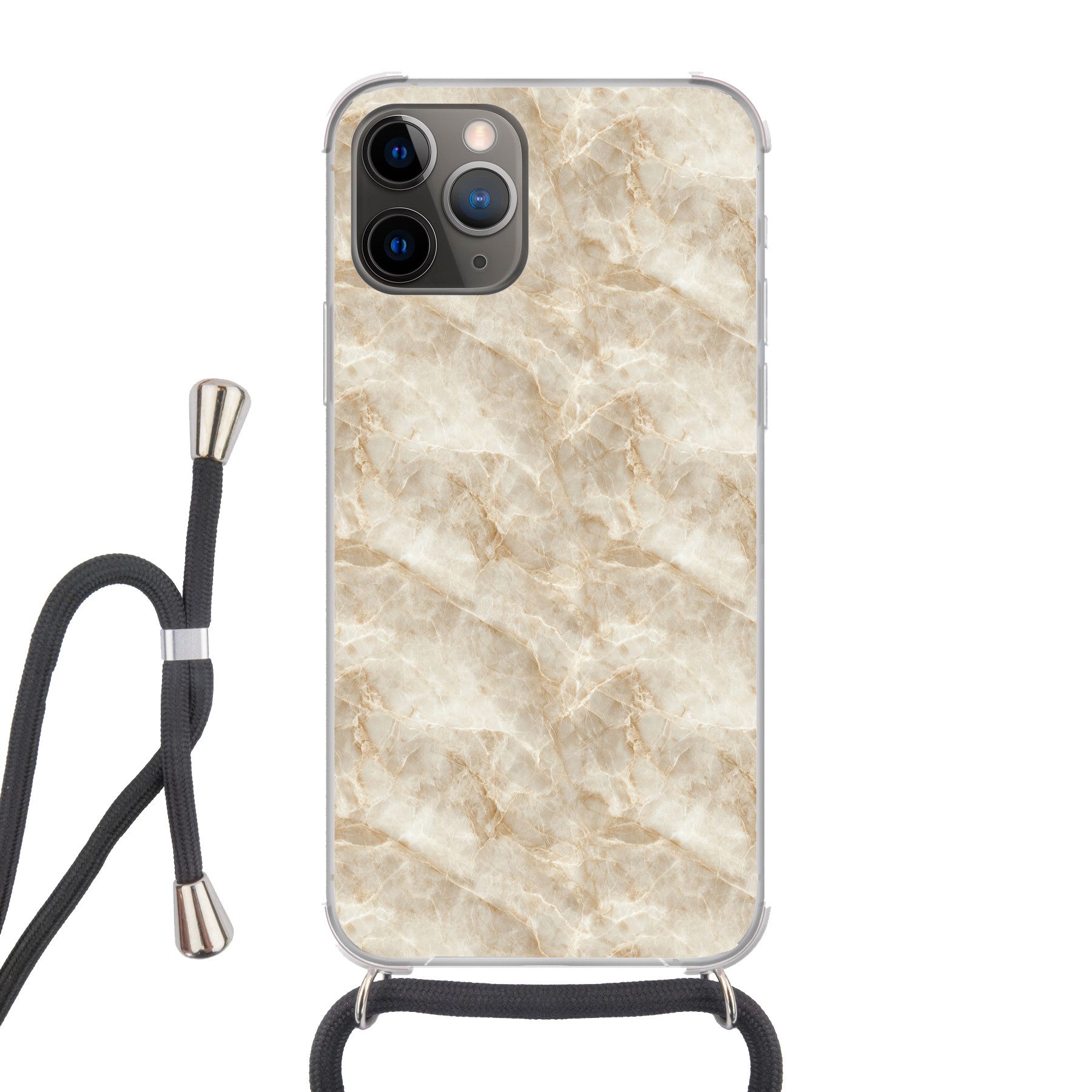 MuchoWow Handyhülle für Apple iPhone 13 Pro Hellbeige - Onyx - Dezent, Tragbare Handyhüllen mit Kette zum umhängen, Handykette Handyband