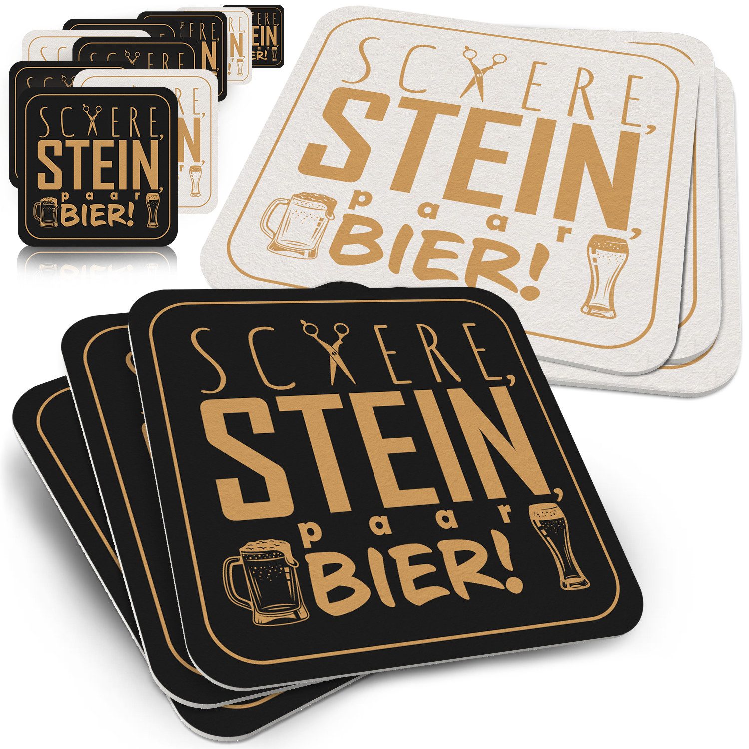 Bierdeckel Lustig "Schere Stein paar Bier" - 50er Set Untersetzer, Spiel & Spaß