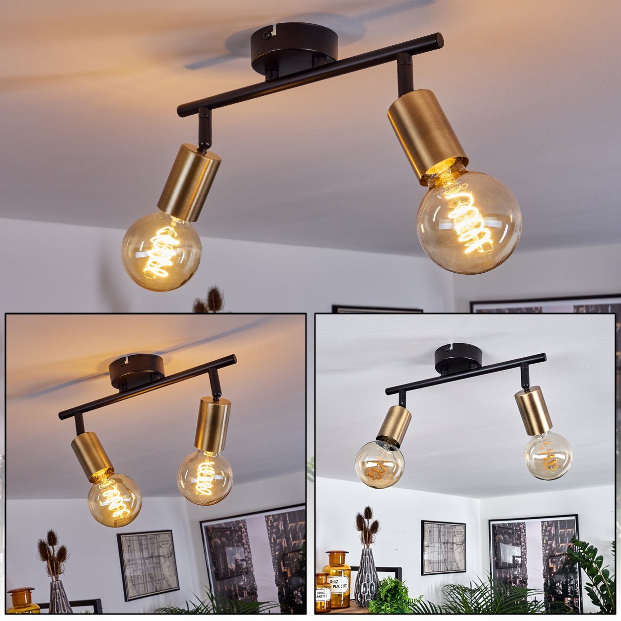 aus Deckenlampe ohne im 2xE27, »Agnino« Strahlern, hofstein Design Deckenleuchte in Leuchtmittel, Spot verstellbaren modernen mit Metall Schwarz/Messingfarben,