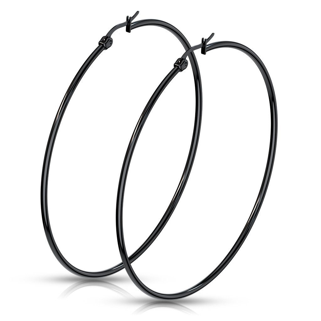 Ohrring-Set Creolen schmal 70mm schwarz aus Edelstahl Damen