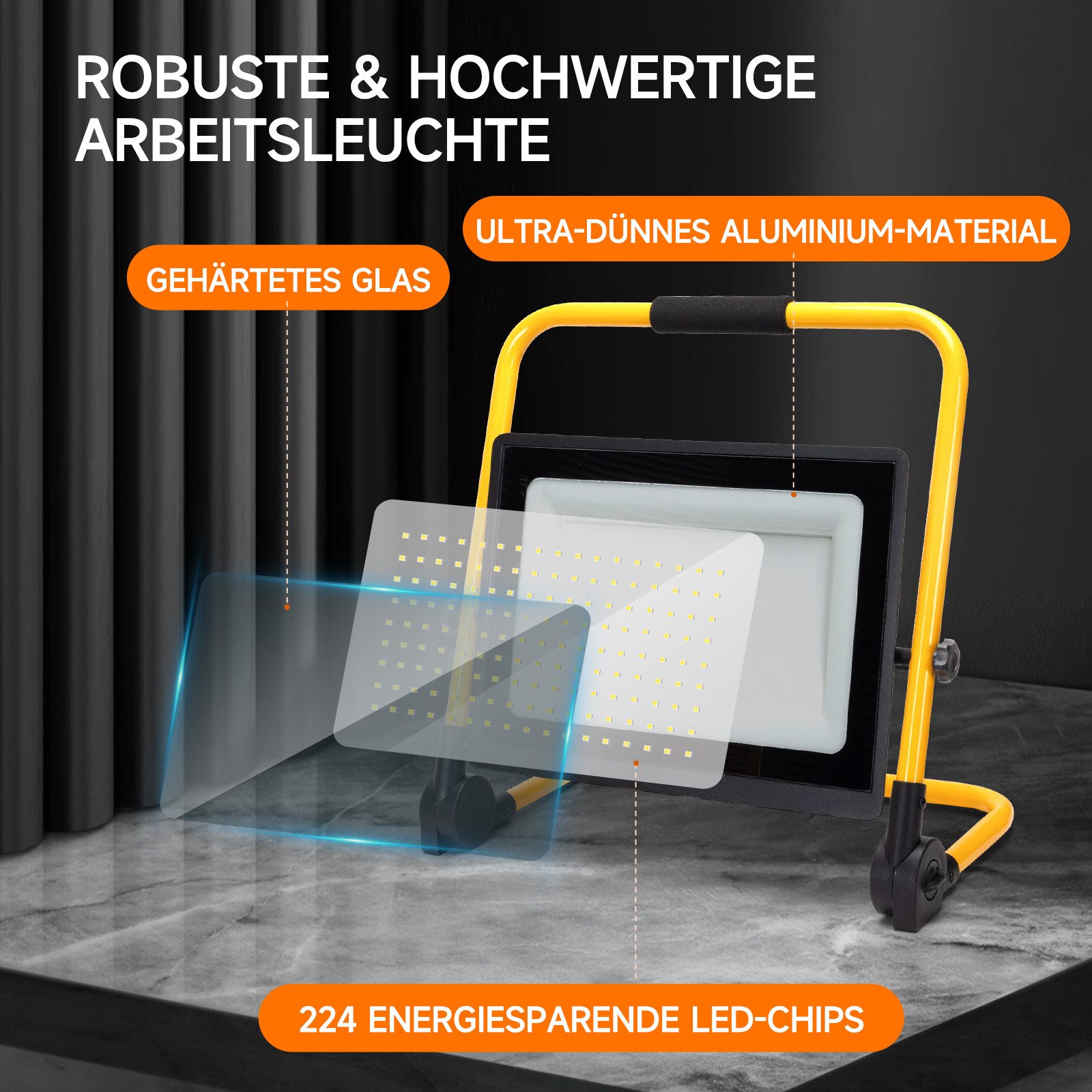 Aigostar Baustrahler Aigostar LED Baustrahler 100W mit Schalter,9000LM,4M Kabel,IP65,6500K