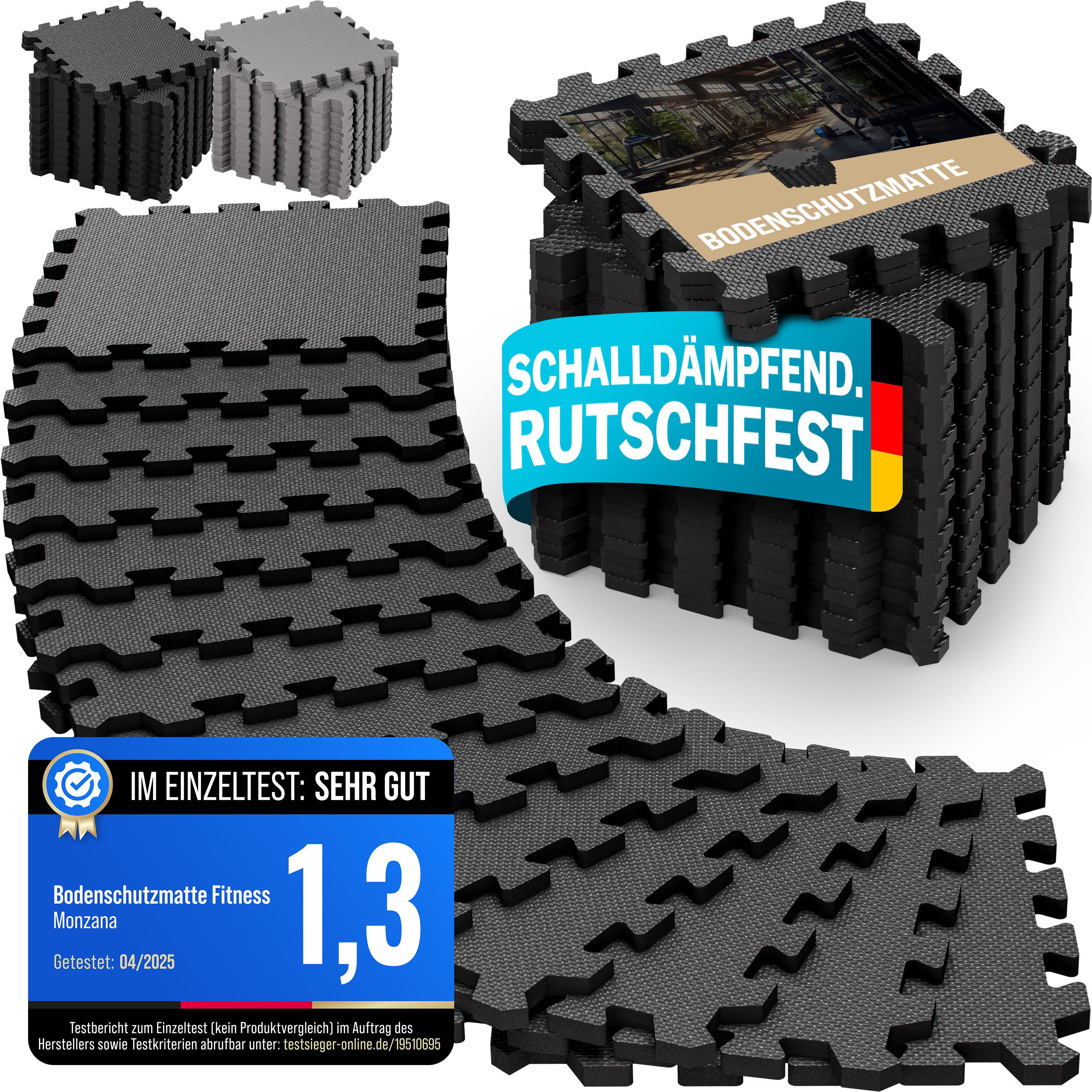 monzana Fitnessmatte (18-St), Rutschfest, EVA-Schaumstoff, Bodenschutz, 30x30cm, Fitnessmatte, Pool