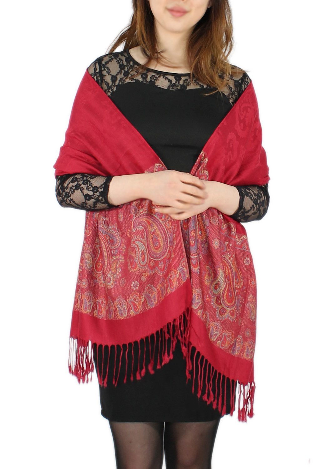 dy_mode Modeschal Eleganter Damen Schal Stola Schultertuch im Paisley Muster, mit Fransen – Bild 3 von 5