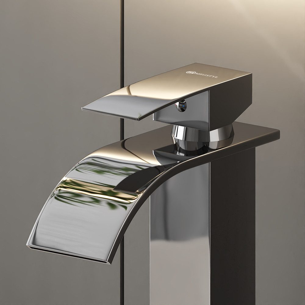 Lomadox Waschtischarmatur FAUCET-140 Edelstahl Waschbeckenarmatur 30,5 cm hoch in Silber/Chrom – Bild 2 von 5
