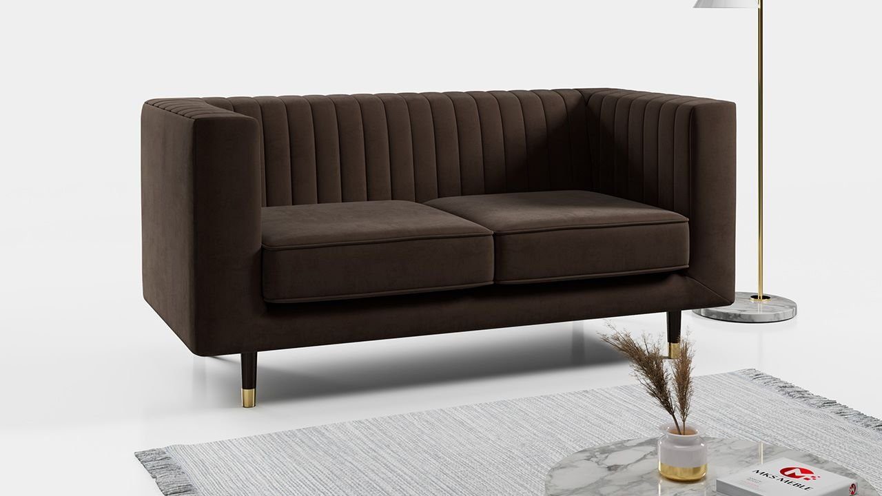 MKS MÖBEL Sofa ELMO 2, Ein freistehendes Zweisitzer-Sofa, Modern Stil, hohen Metallbeinen Braun Kronos