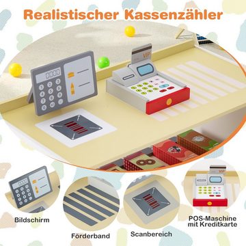 COSTWAY Kaufladen Holzspielzeug, Verkaufsstand mit Kreidetafel