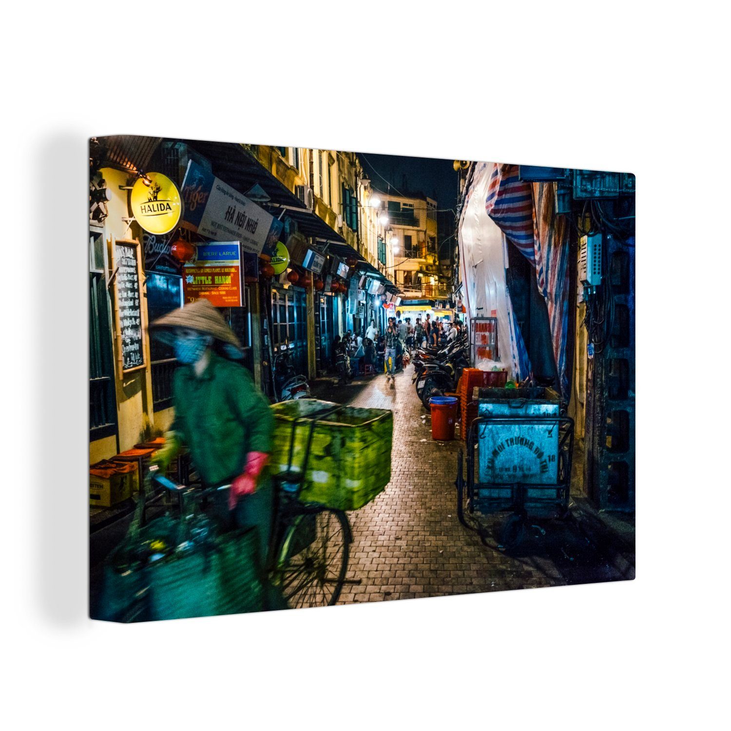OneMillionCanvasses® Leinwandbild Das alte Viertel in Hanoi Vietnam, (1 St), Wandbild Leinwandbilder, Aufhängefertig, Wanddeko, 30x20 cm