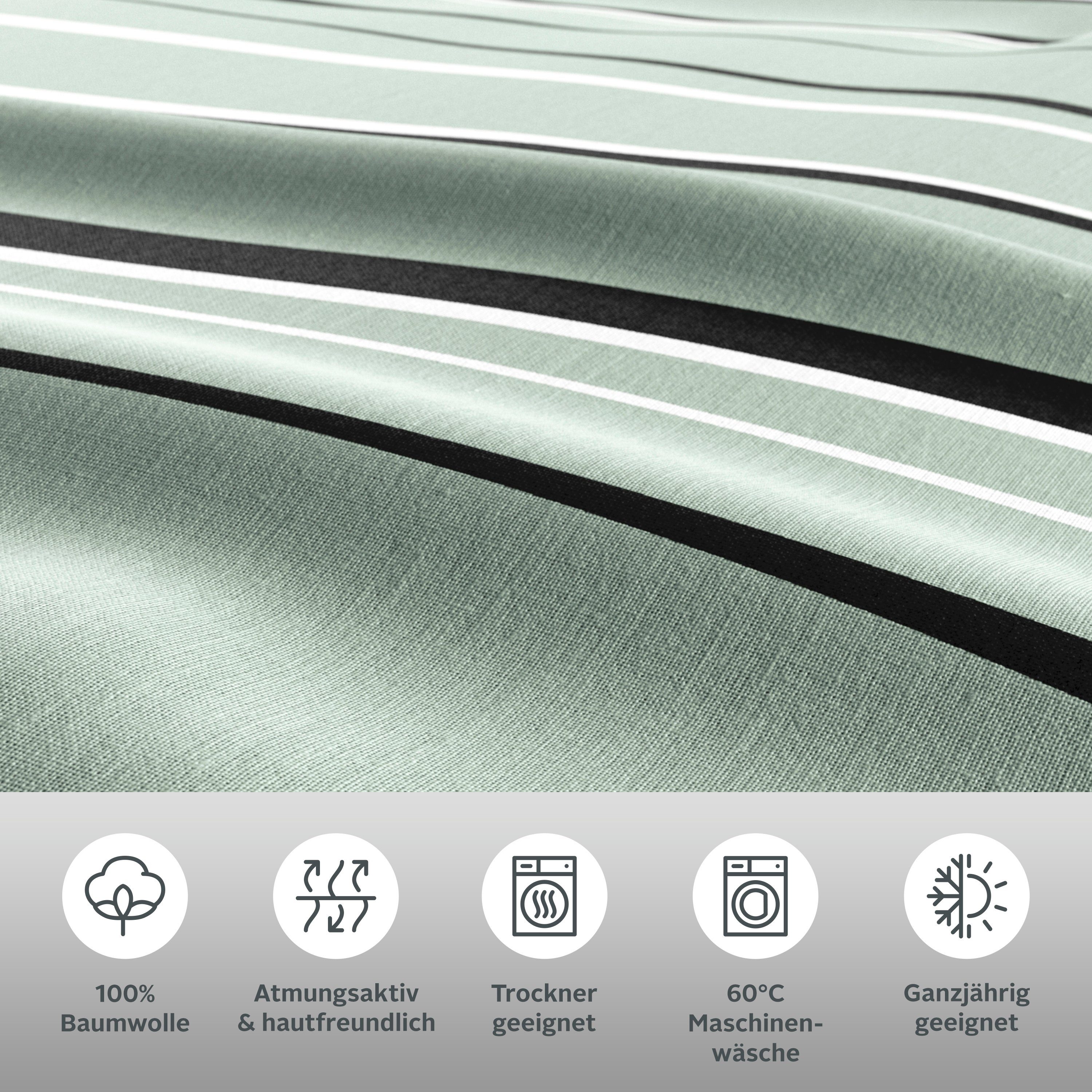 my home Bettwäsche Renu in Gr. 135x200 oder 155x220 cm, Linon, 2 teilig, Bettwäsche aus Baumwolle, grafische Bettwäsche mit Wellen-Design