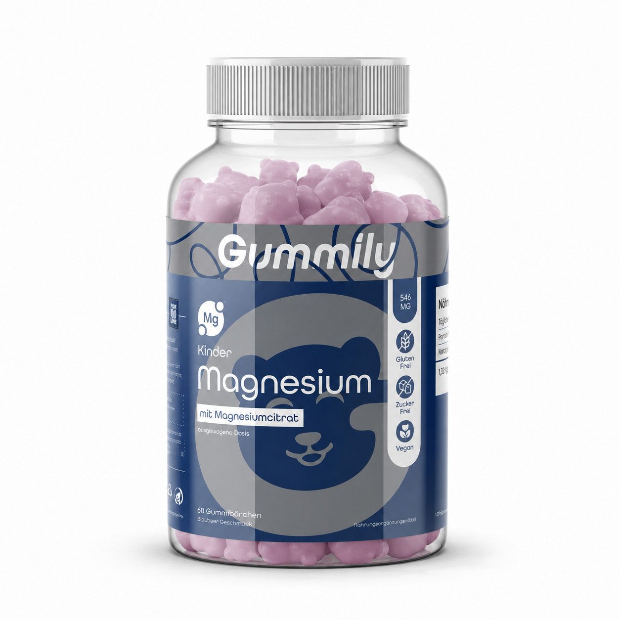 Gummily® Kinder Magnesium Gummibärchen, 60 St., 2-Monats-Vorrat - Laborgeprüft - Magnesiumcitrat Gummibärchen