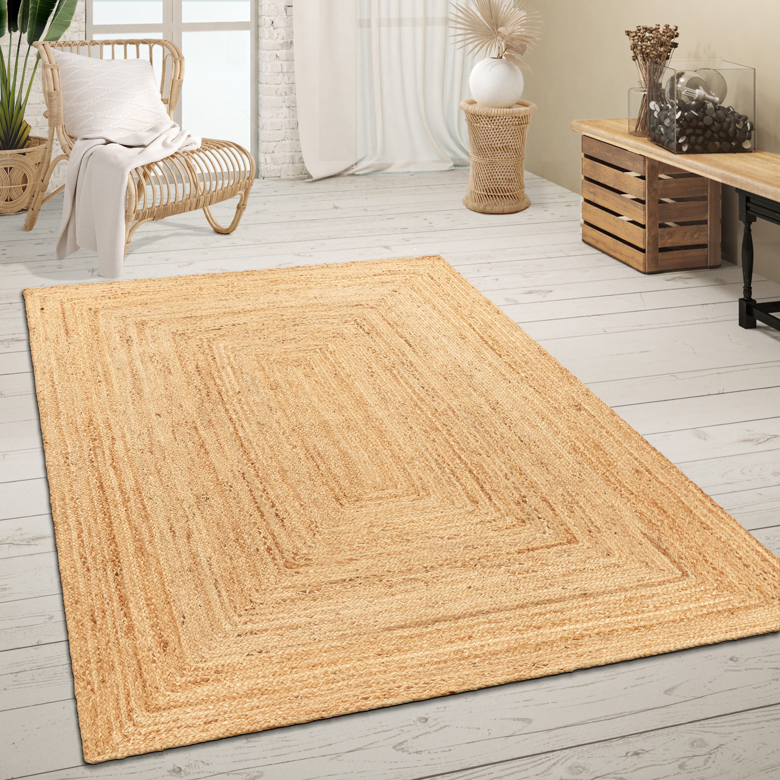 Teppich Wohnzimmer Boho Jute Handgefertigt Modern Teppich, Paco Home, rechteckig, Höhe: 13 mm