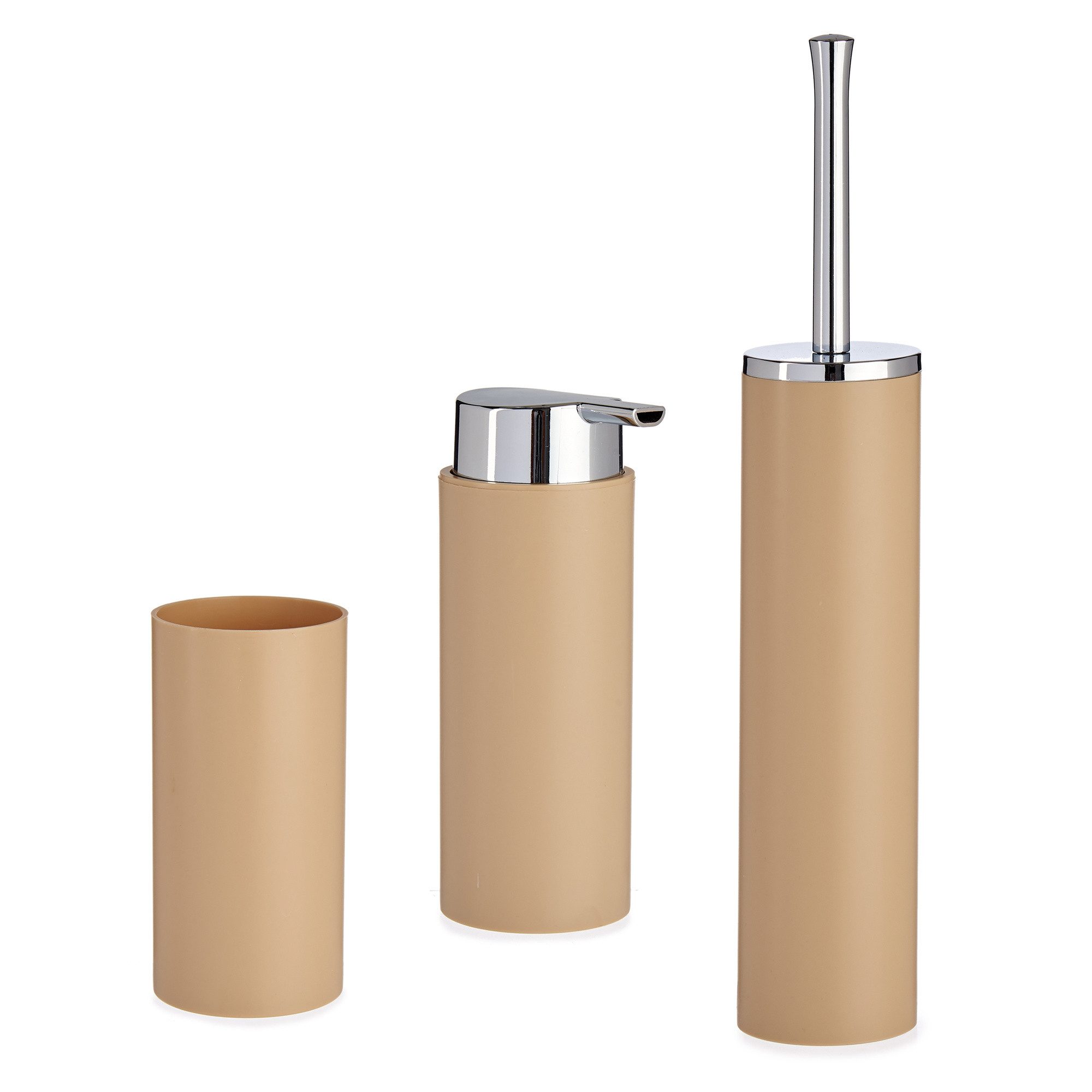 Berilo Badaccessoire-Set Badezimmerzubehör aus Kunststoff mit silbernen Griffen, 3 Elemente