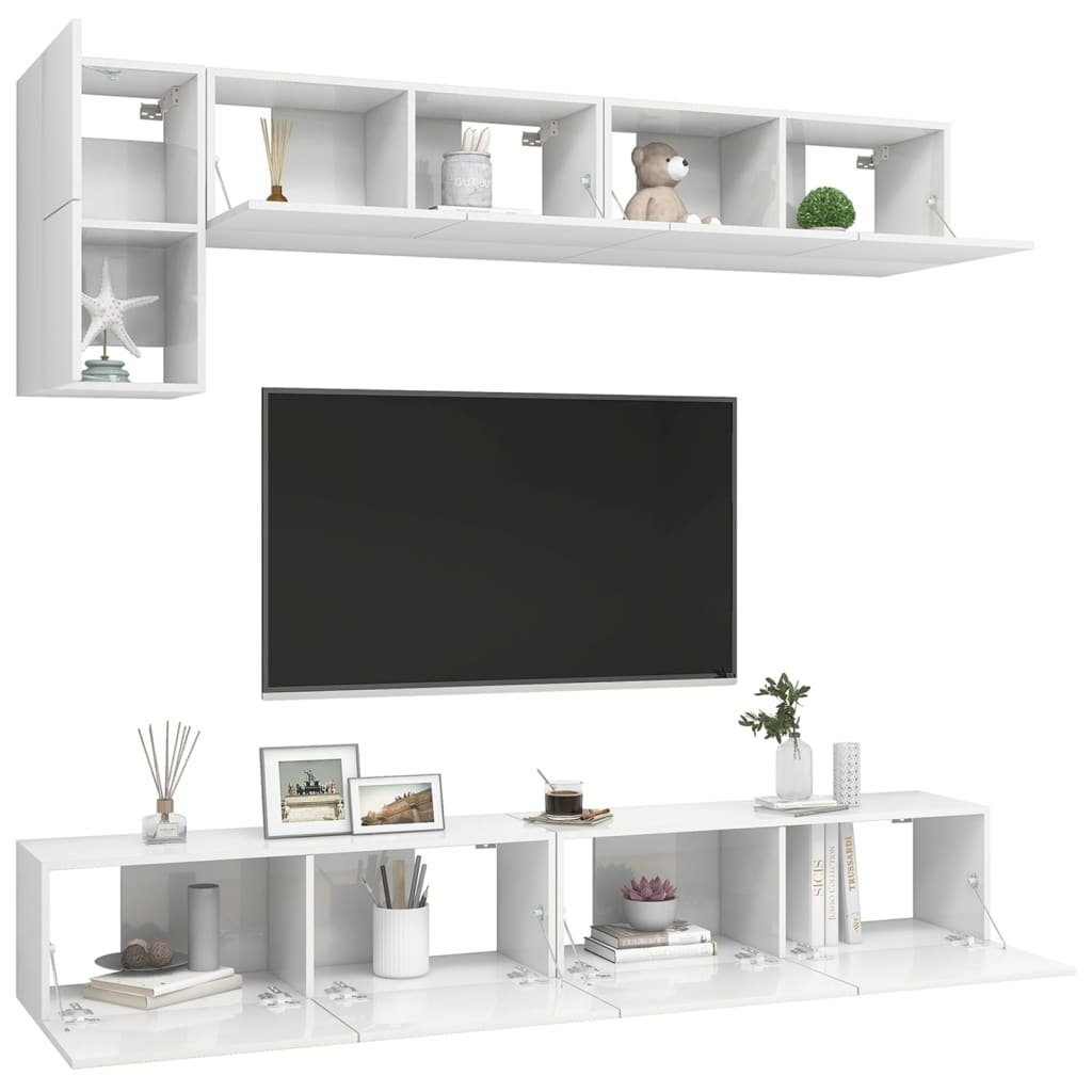 TV-Schrank-Set Holzwerkstoff Hochglanz-Weiß 5-tlg. (1-St) TV-Schrank vidaXL