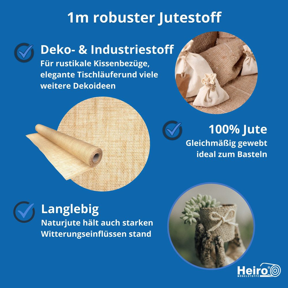 Heiro Stoff Jute Stoff Sackleinen Meterware 185g/m² / 140cm breit, Polsterstoff Meterware - Breite:140 cm – Bild 5 von 5