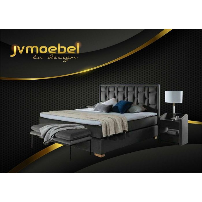 JVmoebel Schlafzimmer-Set (Set Bett Nachttisch) Chesterfield Doppelbett Schlafzimmer Samt Betten Bettgestell Nachttisch 3tlg Set