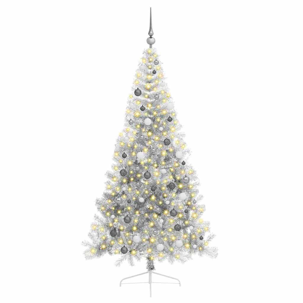 vidaXL Künstlicher Weihnachtsbaum Künstlicher vorbeleuchteter Weihnachtsbaum Silber 210 cm PET