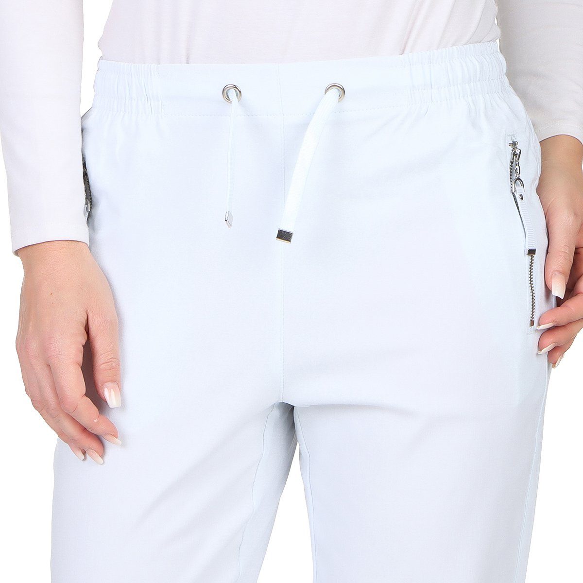 Alica Collection Chinohose Schlupfhose Damen Stretch Hose leichte Sommerhose - Kurzgröße mit Gummibund & Kordelzug, in großen Größen erhältlich
