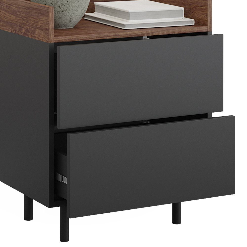Vicco Nachtschrank Anika, Anthrazit/Nussbaum, 54 x 68 cm