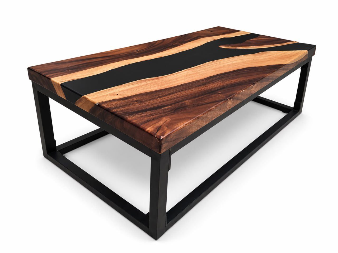 JVmoebel Couchtisch Massivholz Epoxidharz Design Industrial Schwarz Natur Sofort