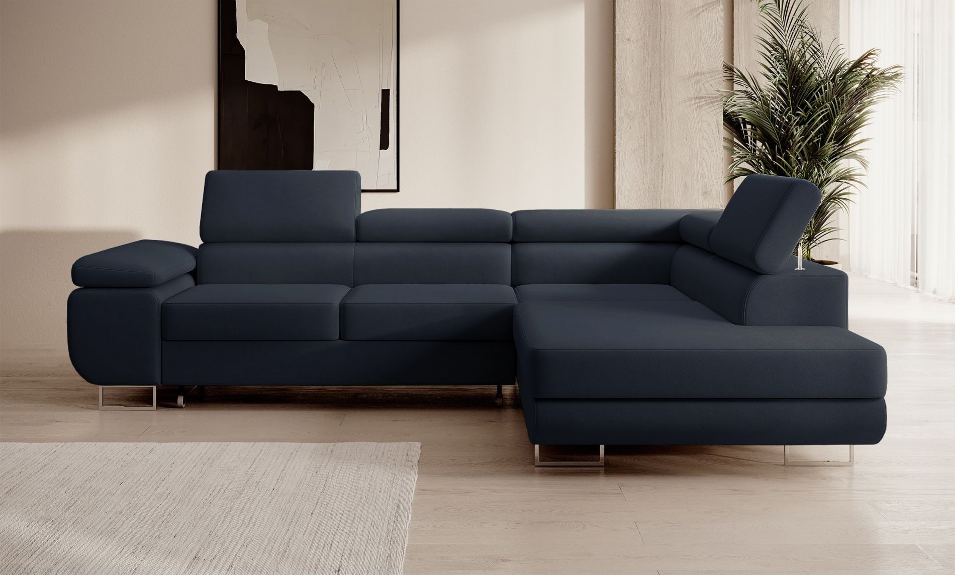 Selsey Ecksofa STEVIL, mit Schlaffunktion, Kopfstützen, Bettkasten, Easy-Clean Samt, 275 cm