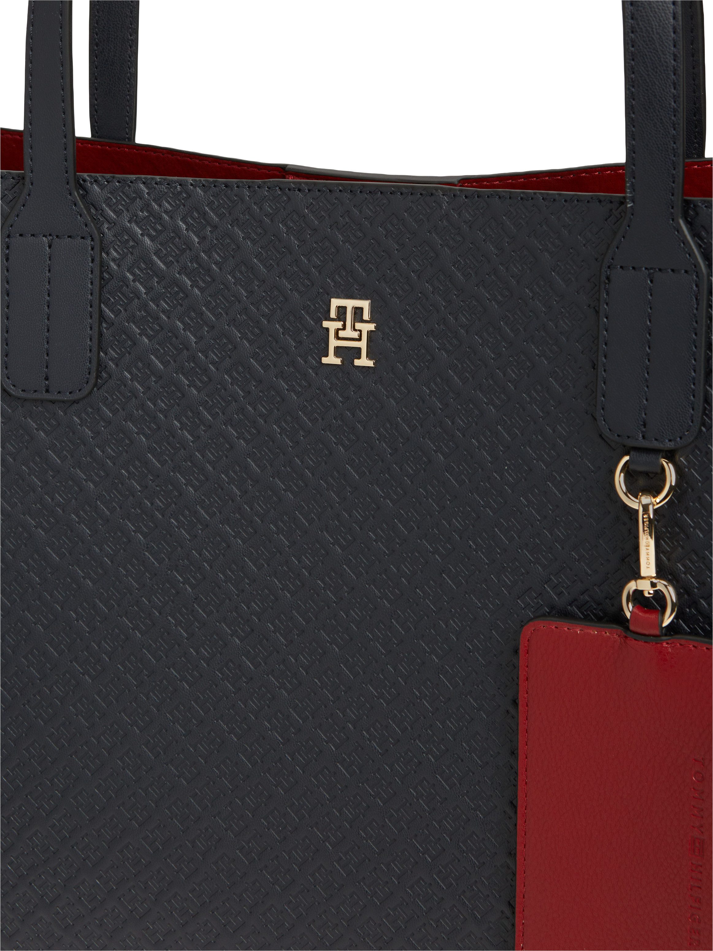 Tommy Hilfiger Handtasche TH ICON TOTE MONO (Set, Mit abnehmbarem Schlüsselanhänger), Damen Schultertasche mit TH-Allover-Logoprägung – Bild 4 von 5