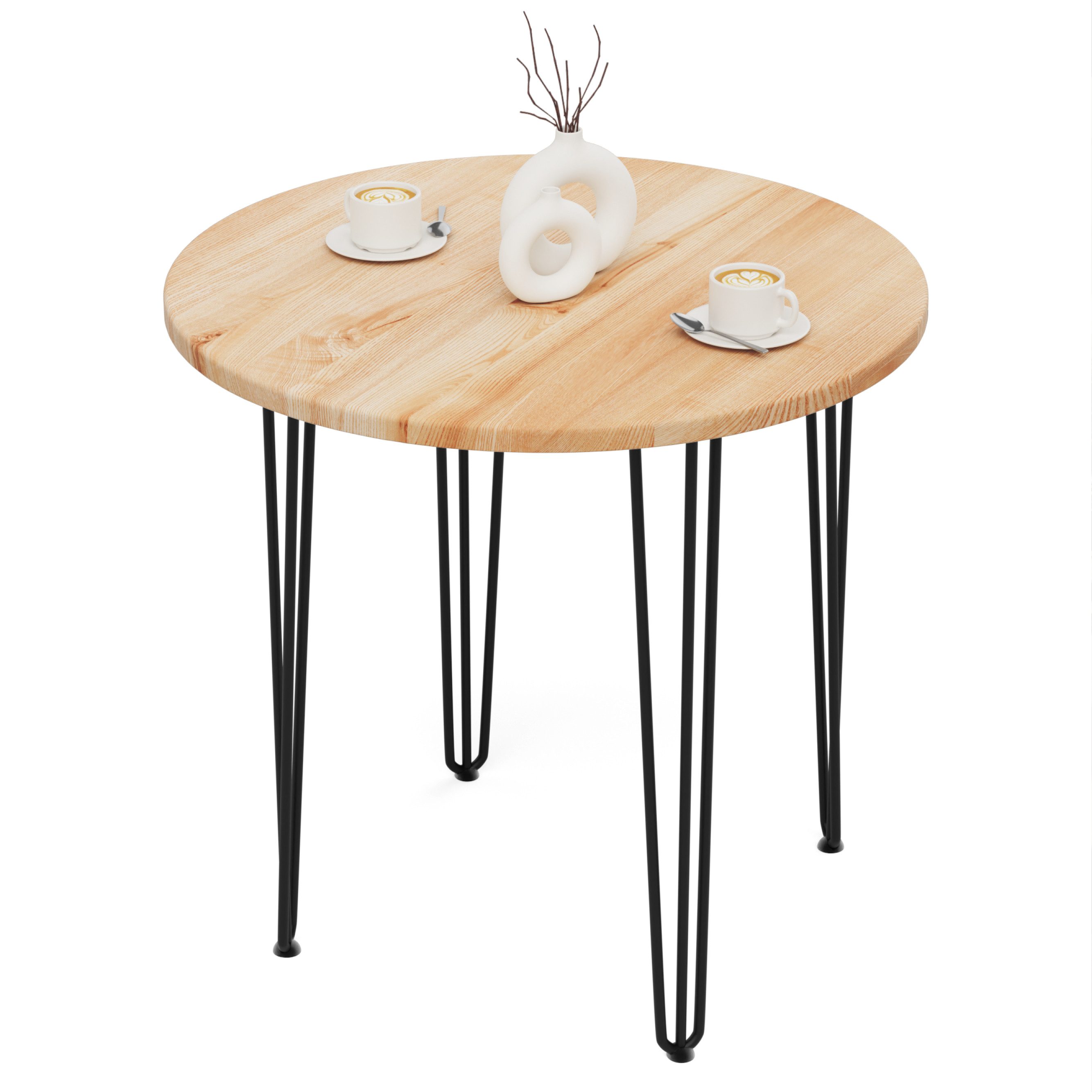 LAMO Manufaktur Esstisch Tisch rund 80 cm Stärke: 28mm, Farbe: Natur, Beine: Schwarz (1 Tisch), Holztisch rund, Esstisch für 2 Personen Runder Tisch für Küche