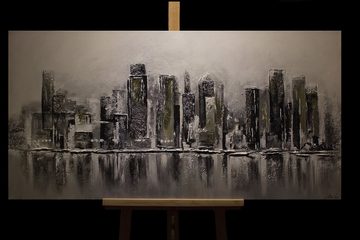 YS-Art Gemälde Megapolis, Architektur, Leinwand Bild Handgemalt Großstadt Schwarz Grau Weiß