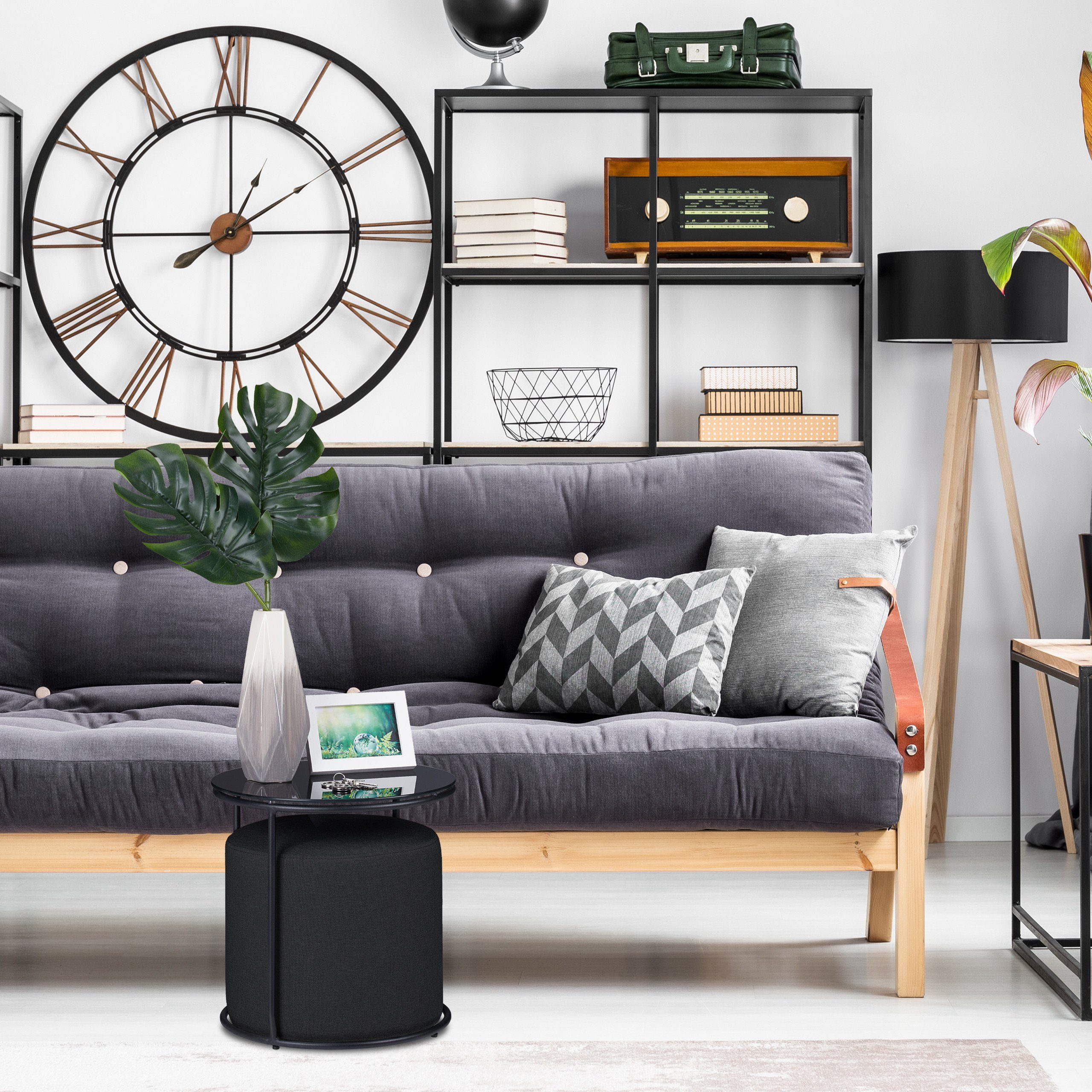 relaxdays Beistelltisch mit Hocker schwarz günstig online kaufen