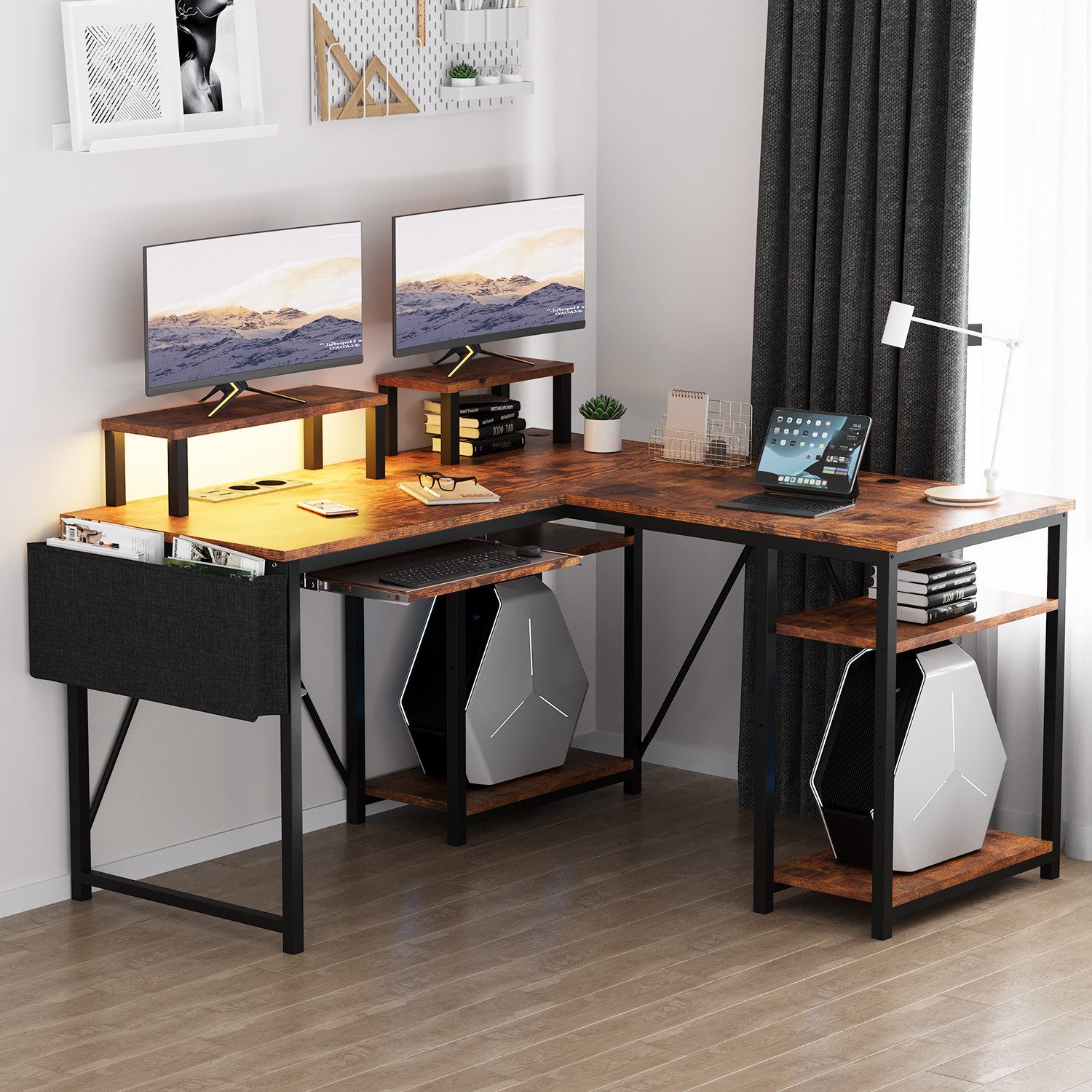 HOMALL Gamingtisch Eckschreibtisch mit LED, Schreibtisch günstig online kaufen