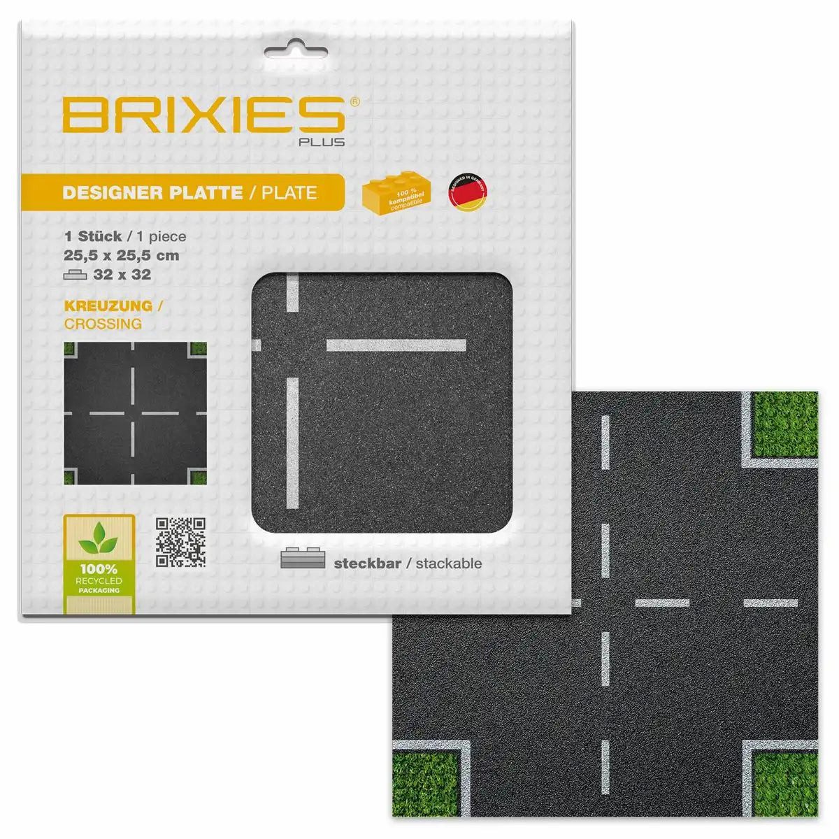 Brixies BRIXIES Bodenplatte Straße Kreuzung 32x32cm Konstruktionsspielsteine, kompatible Klemmbausteine